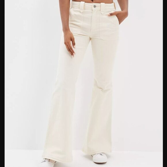 NWT AE Stretch‎ Corduroy Festival Flare High Rise Jeans Pant Plus Size 16 - Picture 1 of 7